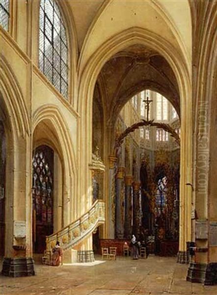 Innenansicht Der Kirche St. Vincent In Rouen Oil Painting by Hippolyte Victor (Valentin) Sebron