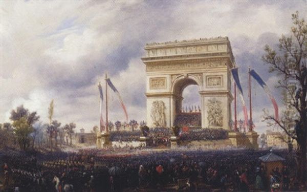 Paris, Place De L'etoile, Fete De La Fraternite Oil Painting by Hippolyte Victor (Valentin) Sebron