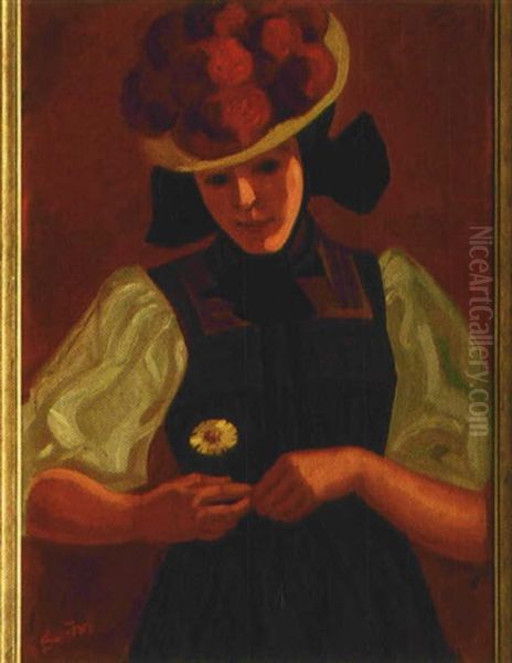 Portrait Einer Schwarzwalderin In Tracht Oil Painting by Josef Seche