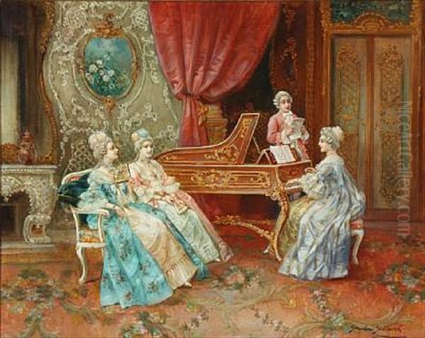 Rococo Interior With A Music Evening Oil Painting by Stephan Sedlacek