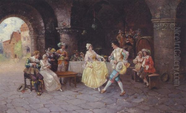 Galant Scene Med Ungt Par, Der Danser I En Buegang Oil Painting by Stephan Sedlacek