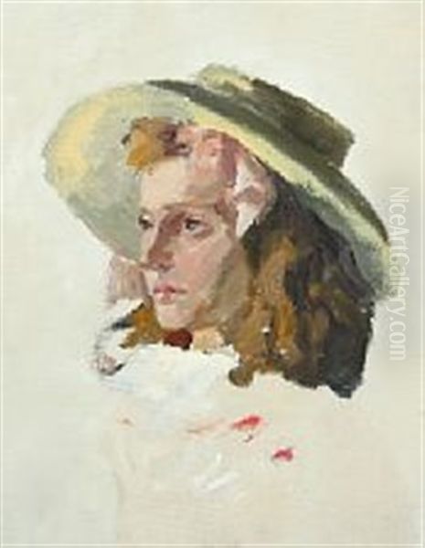 Study Of Young Woman With Hat Oil Painting by Lothar von Seebach