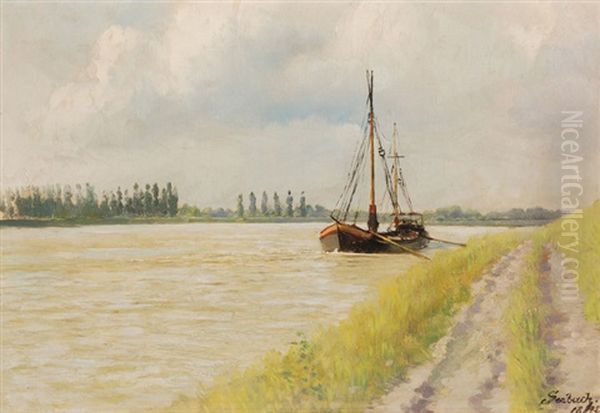 Kanallandschaft Mit Boot Oil Painting by Lothar von Seebach