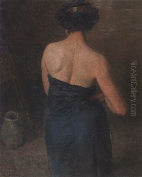 The Model Oil Painting by Lothar von Seebach