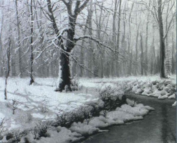 Snowy Riverscape Oil Painting by Lothar von Seebach