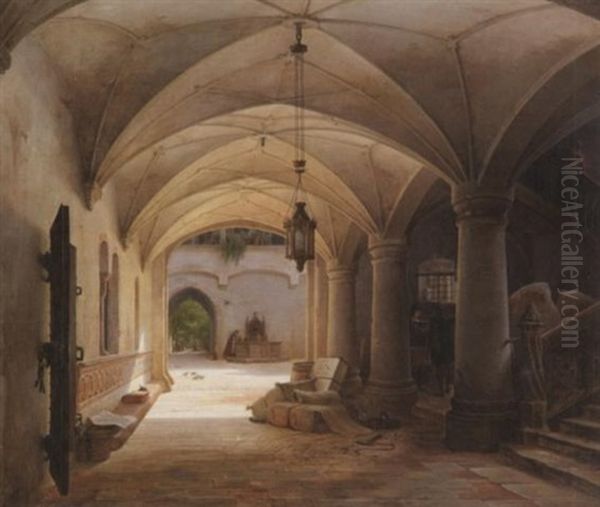 Handler In Der Toreinfahrt Einer Alten Klosteranlage Oil Painting by Gustav Seeberger