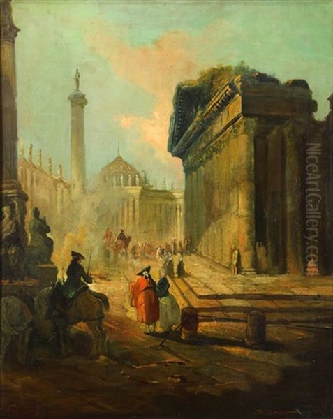 Roman Street Scene With Figures by Samuel Seeberger