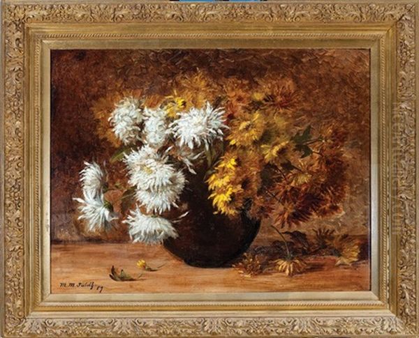 Still Life Of Chrysanthemums In A Vase by Marie Madeleine Seebold