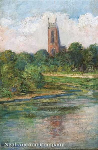 Holy Name Of Jesus Church From Audubon Park, New Orleans Oil Painting by Marie Madeleine Seebold