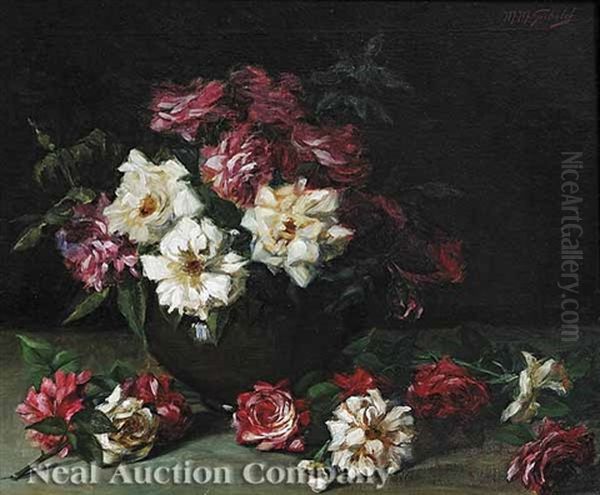 Still Life Of Roses Oil Painting by Marie Madeleine Seebold