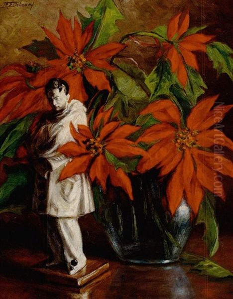 Pagliacci And Poinsettias Oil Painting by Marie Madeleine Seebold