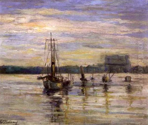 Shrimp Boat At Sunset Oil Painting by Marie Madeleine Seebold