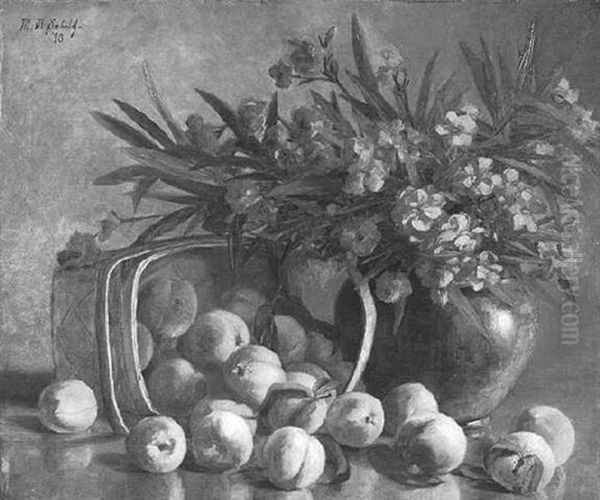 Still Life Of Oleander And Peaches Oil Painting by Marie Madeleine Seebold