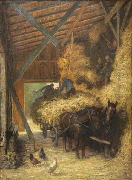 Barn Scene Oil Painting by Otto Seeck