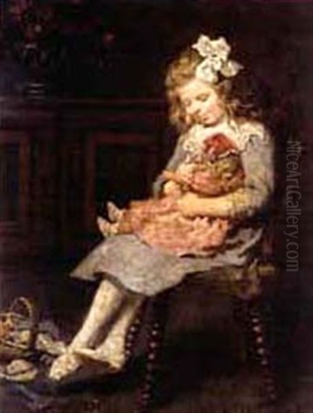 Child With Doll Oil Painting by Otto Seeck