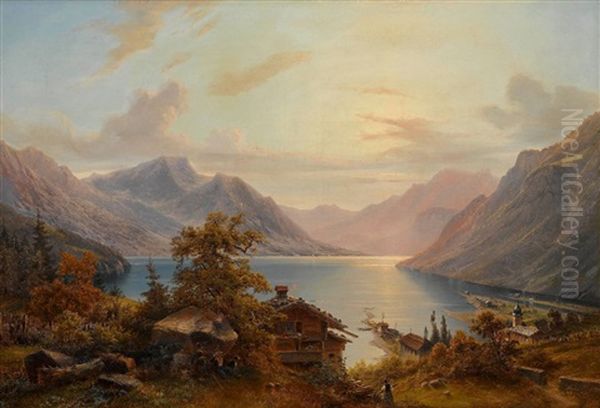 Blick Uber Den Vierwaldstattersee Oil Painting by Hermann Ludwig Seefisch