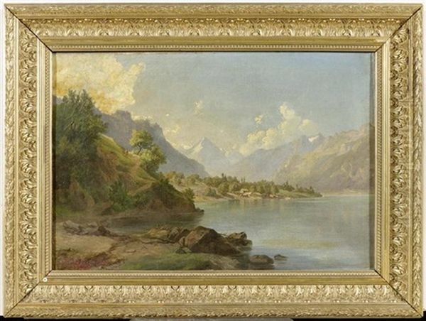 Seelandschaft Mit Wanderin Oil Painting by Hermann Ludwig Seefisch