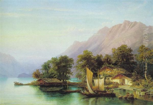 Gebirgslandschaft In Der Schweiz Oil Painting by Hermann Ludwig Seefisch