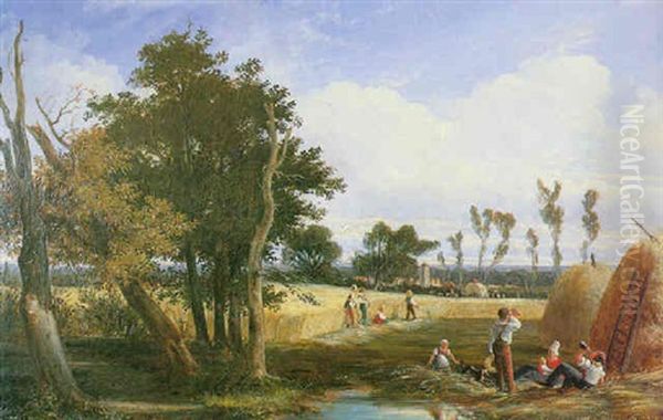 Le Repos Des Moissonneurs Oil Painting by Hermann Ludwig Seefisch