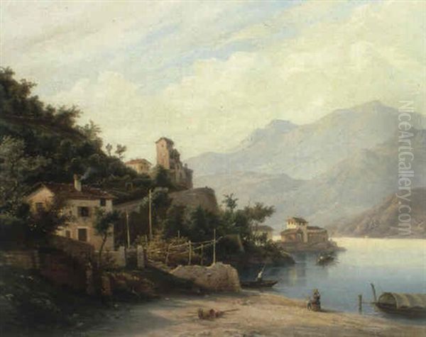 Der Comer See Bei Varenna Oil Painting by Hermann Ludwig Seefisch