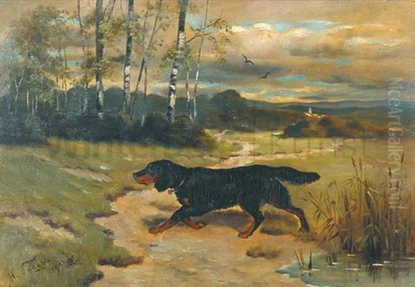 Jagdhund In Moorlandschaft Oil Painting by Hermann Seeger