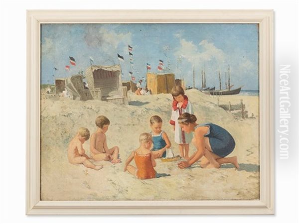 On The Baltic Sea Beach Oil Painting by Hermann Seeger