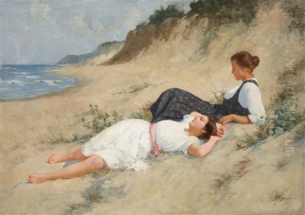 Zwei Madchen Am Strand by Hermann Seeger