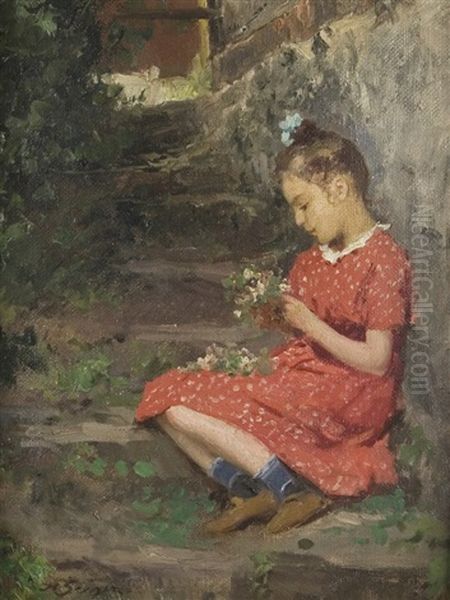 Girl In A Red Dress Oil Painting by Hermann Seeger