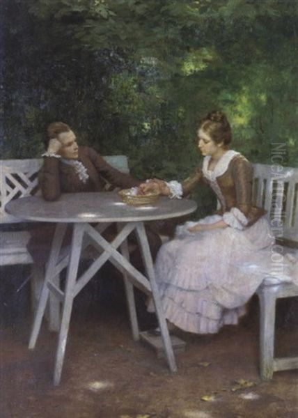 Der Junge Goethe Und Friederike Brion Im Pfarrgarten Von Sesenheim Oil Painting by Hermann Seeger