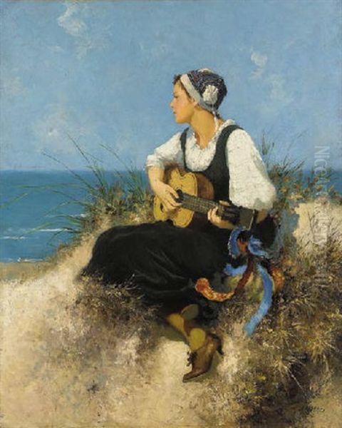 Young Woman On The Beach Oil Painting by Hermann Seeger