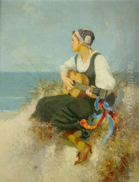 Jeune Femme A La Plage Oil Painting by Hermann Seeger