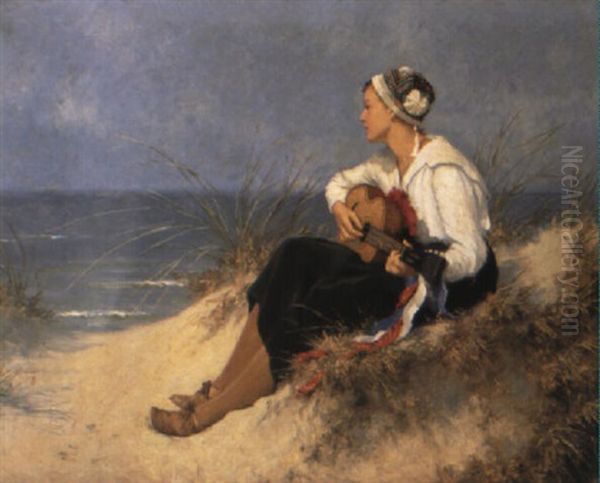 A Guitarist In The Dunes Oil Painting by Hermann Seeger