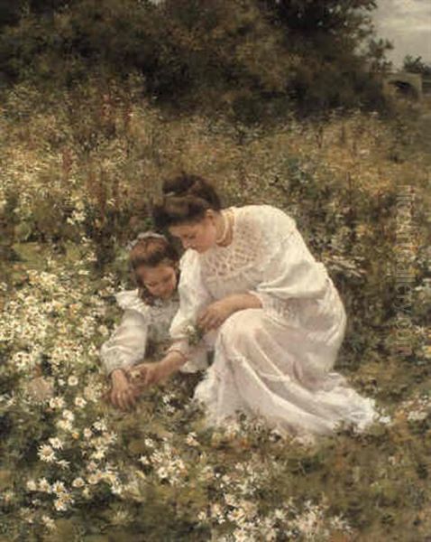 Picking Daisies Oil Painting by Hermann Seeger