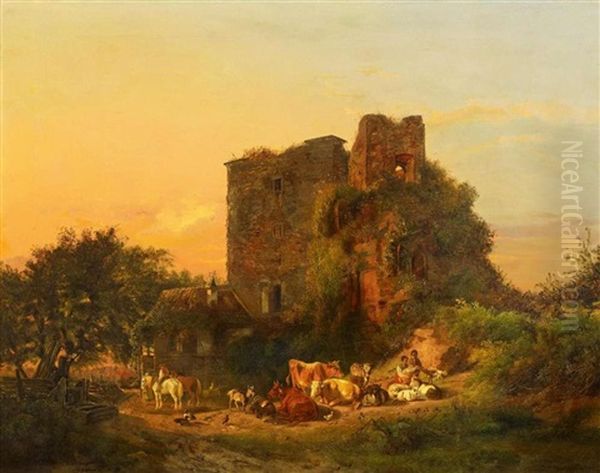 Romantische Ruinenlandschaft Mit Hirten Oil Painting by Karl Ludwig Seeger