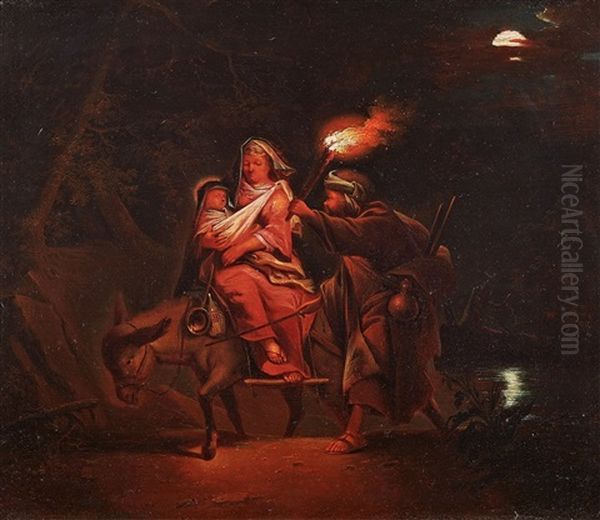 The Holy Family On The Flight Into Egypt Oil Painting by Johann Conrad Seekatz