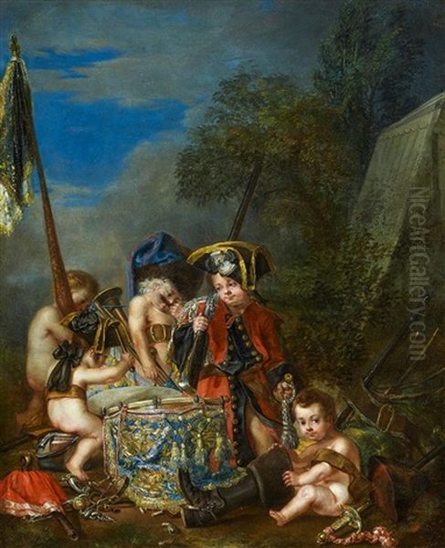 Putti Mit Mit Den Objekten Des Militars Spielend Oil Painting by Johann Conrad Seekatz