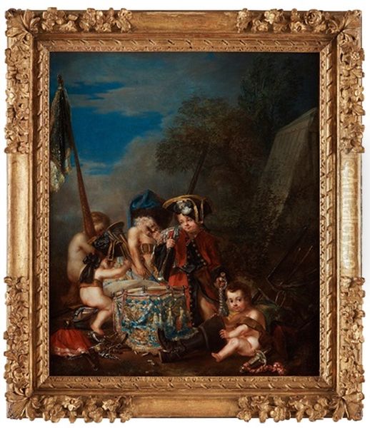 Putti With Military Trophys Oil Painting by Johann Conrad Seekatz