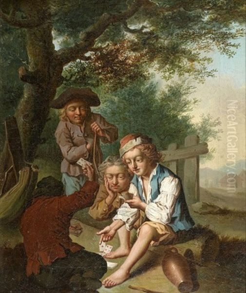 La Partie De Cartes Sous L'arbre Oil Painting by Johann Conrad Seekatz