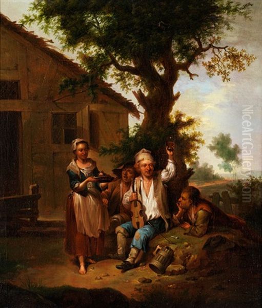 Geiger Mit Erhobenem Bierglas Oil Painting by Johann Conrad Seekatz