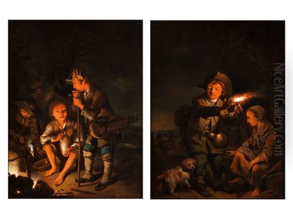 Kinder Am Nachtlichen Feuer Oil Painting by Johann Conrad Seekatz