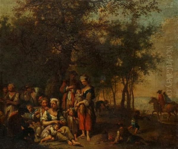 Ruhende Landbevolkerung, Auf Dem Weg (+ Another; Pair) Oil Painting by Johann Conrad Seekatz