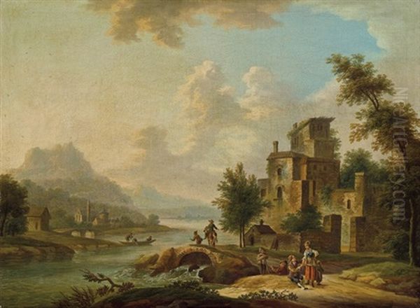 Flusslandschaft Mit Staffage Oil Painting by Johann Conrad Seekatz