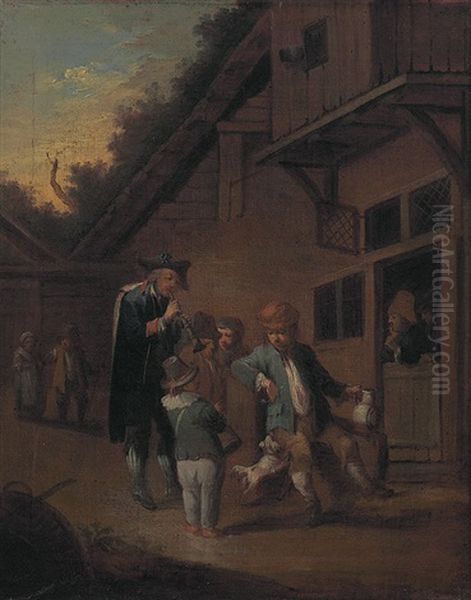 Strasenmusikanten Vor Einer Schenke Oil Painting by Johann Conrad Seekatz