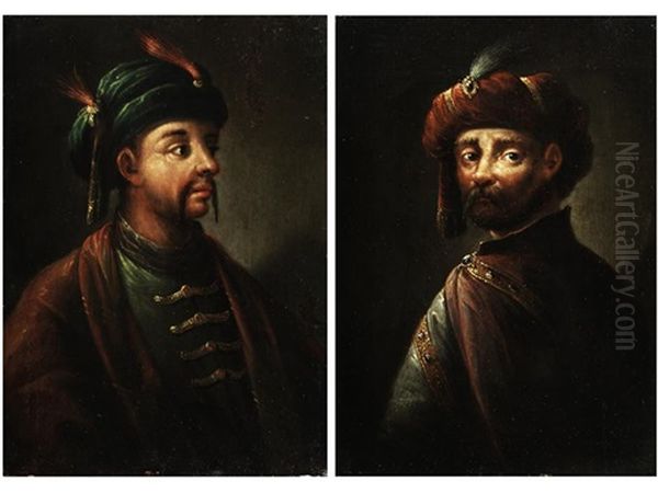 Perser Und Kopf Eines Turken (diptych) Oil Painting by Johann Conrad Seekatz