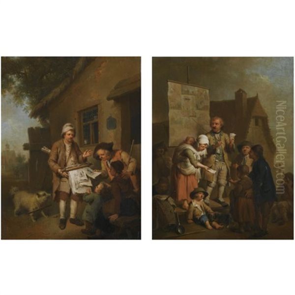 The Print Seller (+the Singer; Pair) Oil Painting by Johann Conrad Seekatz