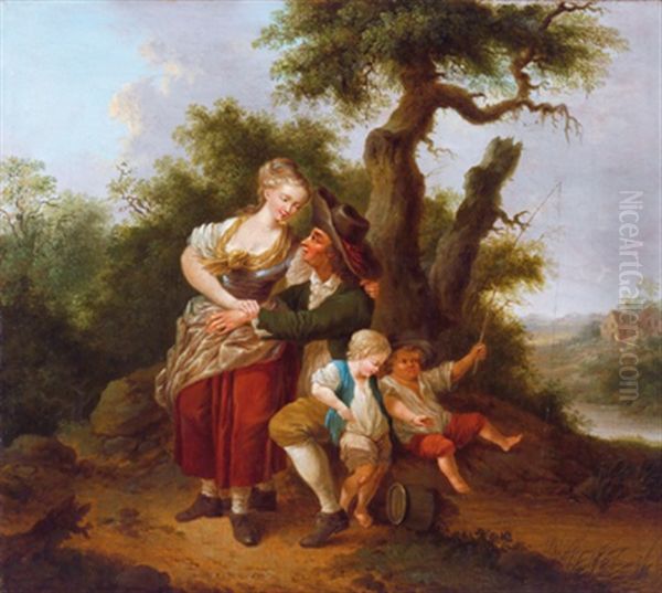 Hirtenfamilie In Einer Landschaft Oil Painting by Johann Conrad Seekatz