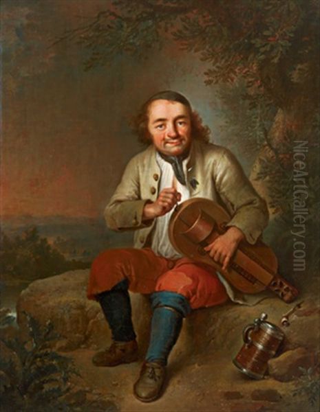 Sitzender Musikant Mit Bauernleier In Einer Landschaft Oil Painting by Johann Conrad Seekatz