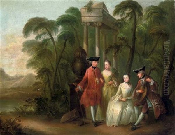 An Elegant Company Making Music In A Park Landscape Oil Painting by Johann Conrad Seekatz