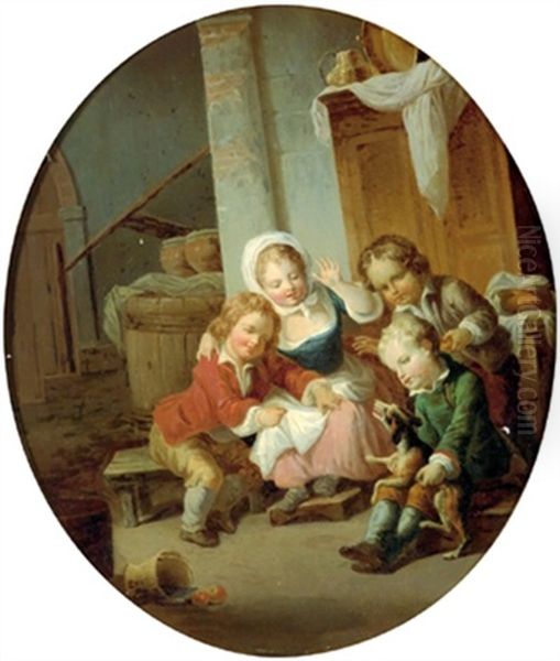 Spielende Kinder Mit Einem Hund Oil Painting by Johann Conrad Seekatz