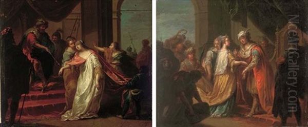 The Meeting Of Solomon And The Queen Of Sheba (+ Esther Before Ahasuerus; Pair) Oil Painting by Johann Conrad Seekatz